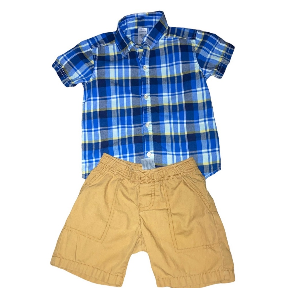 Carters Short sleeve button down shirt & pant set 3T